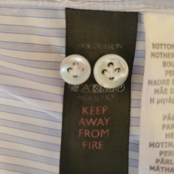 Harrods of London Mens Dress Shirt 15.5/39 Blue White striped Extra Fine Cotton - Picture 6 of 11